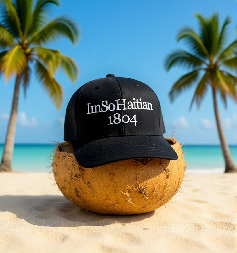 Hot Charbon "ImSoHaitian" Hat-White embroidery