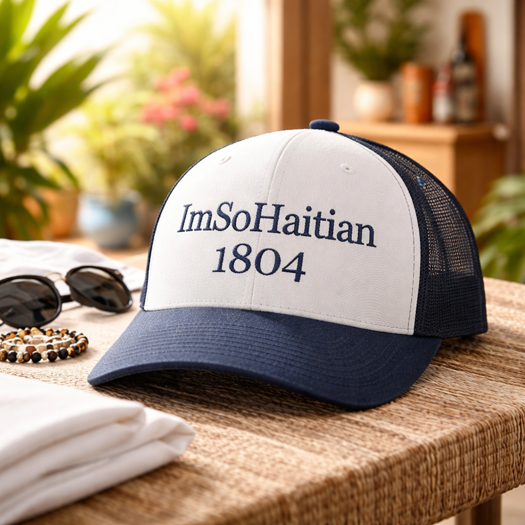 Ble fonse et Blanc "ImSoHaitian" Hat-NAVY BLUE embroidery