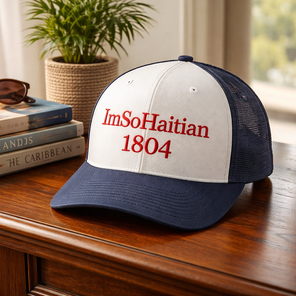 Ble fonse et Blanc "ImSoHaitian" Hat- RED embroidery
