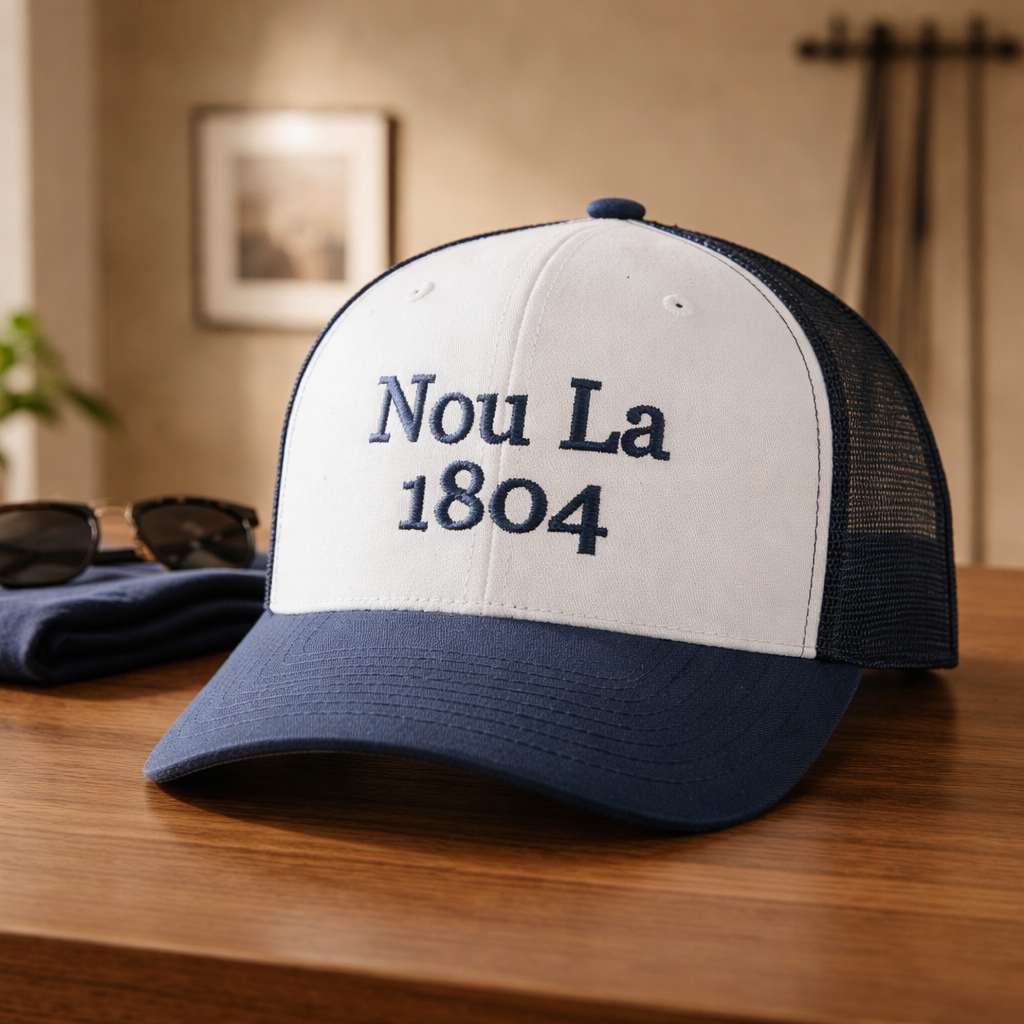 Ble et Blanc fonse "Nou La" Hat- NAVY BLUE Embroidery