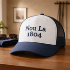 Ble et Blanc fonse "Nou La" Hat- NAVY BLUE Embroidery