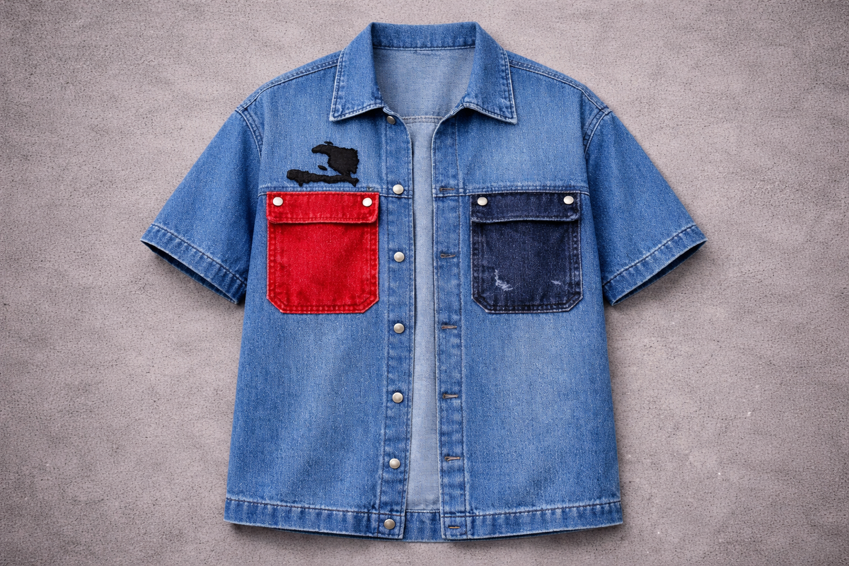 Caribbean Heritage Denim Shirt | Nou La Haitian Utility Contrast Pocket Button-Up