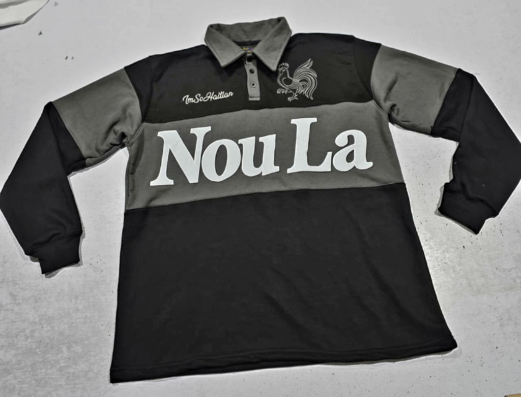 Muted Haitian Heritage Rugby Polo | Nou La Heavyweight French Terry Stripe Shirt