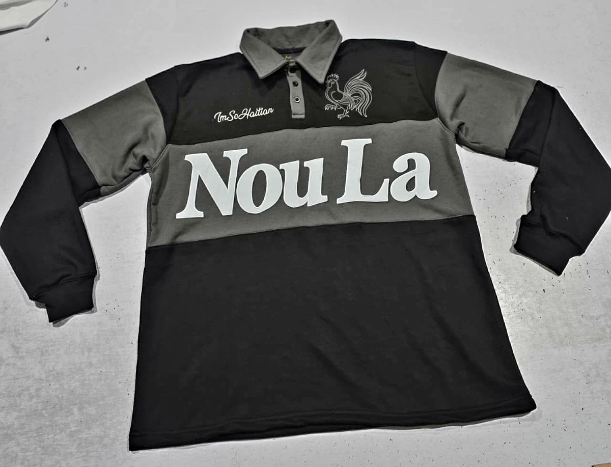 Muted Haitian Heritage Rugby Polo | Nou La Heavyweight French Terry Stripe Shirt