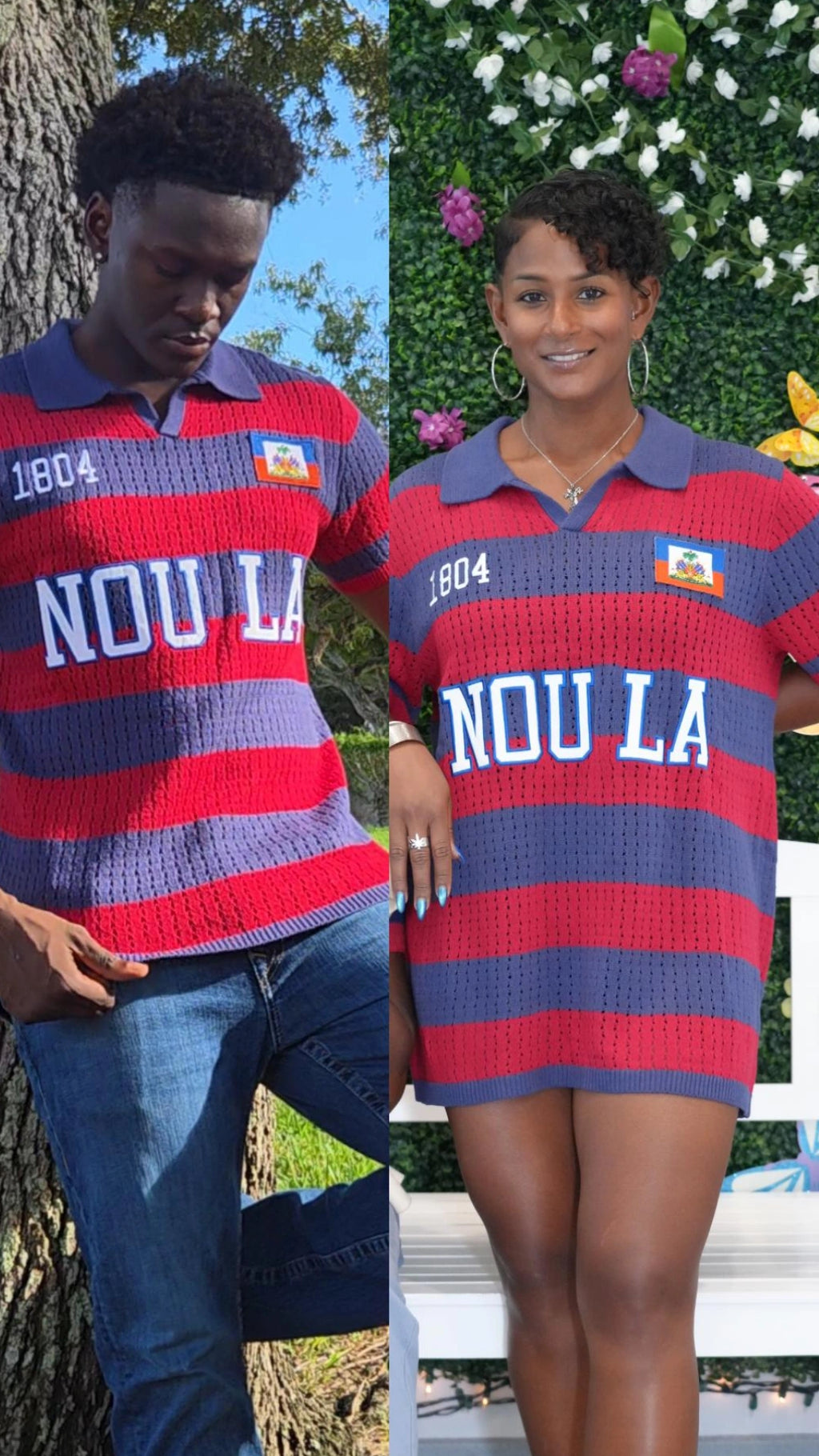 LIGHTWEIGHT Loose knit Haiti 1804 Polo Shirt | Nou La Heritage Stripe Knit Polo
