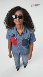 Caribbean Heritage Denim Shirt | Nou La Haitian Utility Contrast Pocket Button-Up