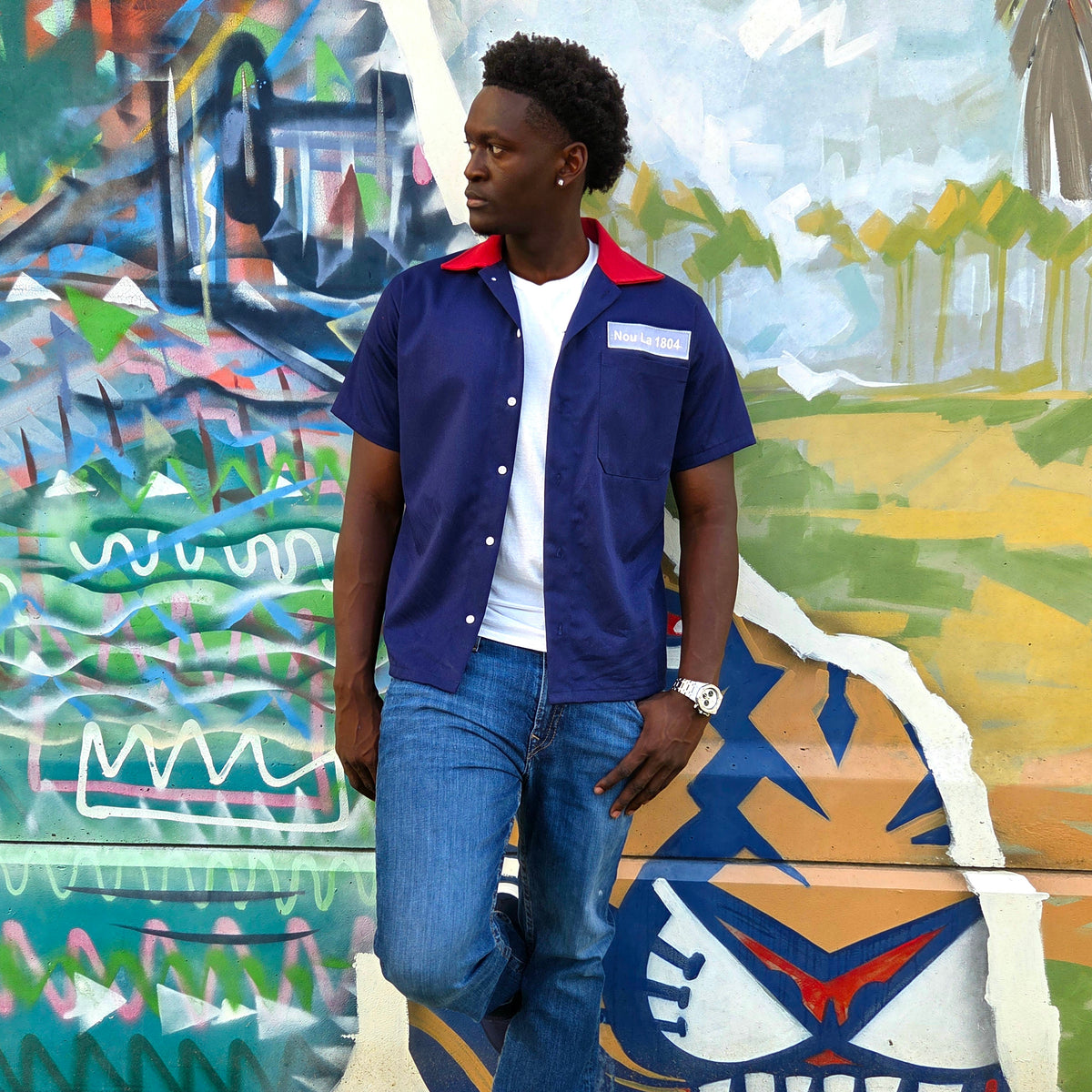 Haitian Contrast Collar Shirt | Nou La Haiti Streetwear – Caribbean Heritage Button-Up