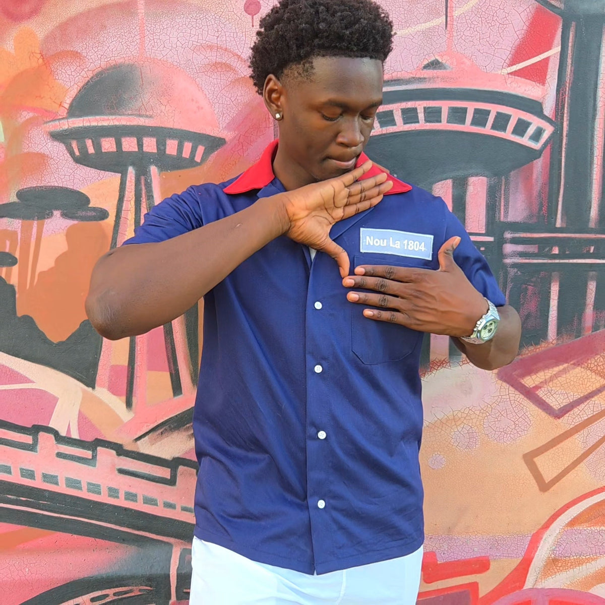 Haitian Contrast Collar Shirt | Nou La Haiti Streetwear – Caribbean Heritage Button-Up